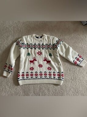Hanna Andersson Cream Fair Isle Knit Sweater, Men XL